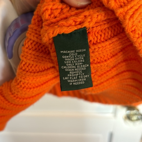 Vibrant Orange Cable Knit Ralph Lauren Turtleneck Sweater - Picture 3 of 5